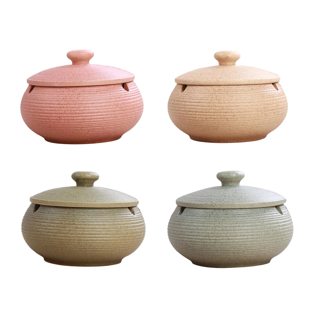 Ceramic Ashtray with lid, Suitable for soot Storage, Windproof，Desktop Smoking Ash Tray for Home Office Decoration