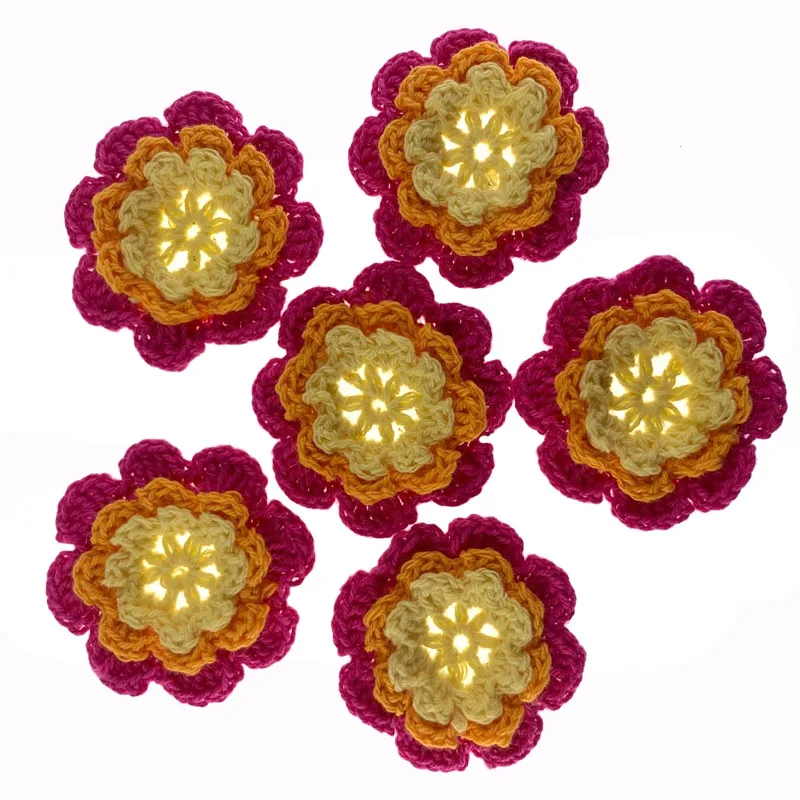 10Pcs Handmade Sew-on Appliqued Crochet Knitted Flowers Knitting Flower Mats For Hairpin Clothing Scrapbooking clothing craft accessories artificial flower petals