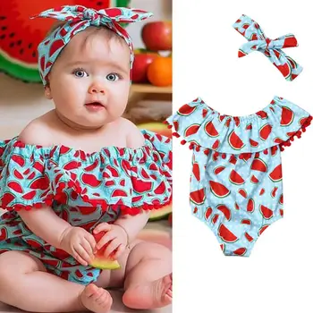 

Newborn Baby Girls Watermelon Print Clothes Short Sleeve Bodysuit +Headband 2pcs Outfits Playsuit Baby Clothes