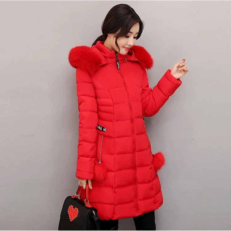 

Winter Women's Mid-length down Jacket Cotton-padded Clothes Korean-style Hooded Slim Fit Cold Protective Clothing Young And Midd