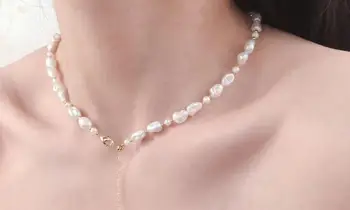

9mm white baroque pearl necklace gold clasp extend chain natural Freshwater PEARL Women Jewelry 14'' 17'' 35cm 43cm
