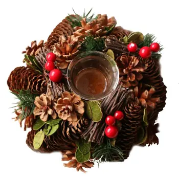 

Christmas Wreath Artificial Christmas Flower Pine Cone Tealight Candle Holder Wood Tea Light Holder Christmas Decoration