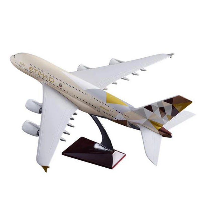 1/160 самолет Airbus ETIHAD Airline A380 Длина модели 45,5 см W с колесо с подсветкой литая под давлением пластиковая Смола самолет для коллекционного подарка