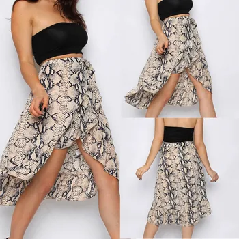 

Womens Ladies High Fashion Tie Bow Animal Print Ruffle Hem Frill Wrap Midi Skirt Lady Fashion Skirs Female Falda Mujer Skirs