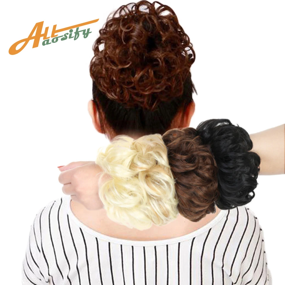 Allaosify натуральные накладные волосы булочка кудрявые волосы на заколках для наращивания короткий кудрявый хвост шиньоны Волосы термостойкие синтетические волосы веревка