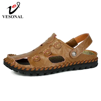 

Brand 2020 Summer Casual Breathable For Men Shoes Genuine Leath Beach Sandals Comfortable Male Footwear Sandalias