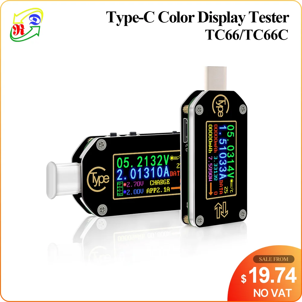TC66 USB Tester Bluetooth Type C USB Voltage Meter and Current Tester MakerHawk USB Power Meter 0.96 Inch IPS Color LCD Display Power Tester Multimeter PD Ammeter Voltmeter QC 2.0 3.0 