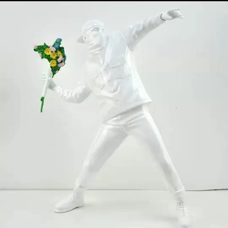 Banksy Flower Bomber Resin Figurine, Street Art Sculpture