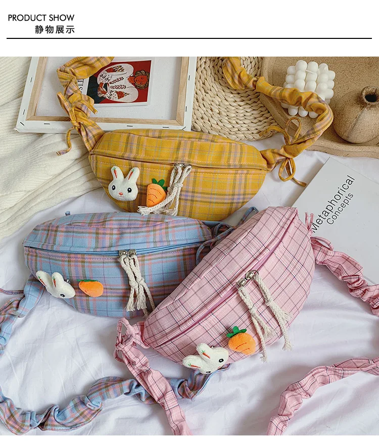 

Winter New Style Pattern Oxford Cloth WOMEN'S Bag Plush Rabbit Accessories Street Casual WOMEN'S Cross-body Bag Chest Pack