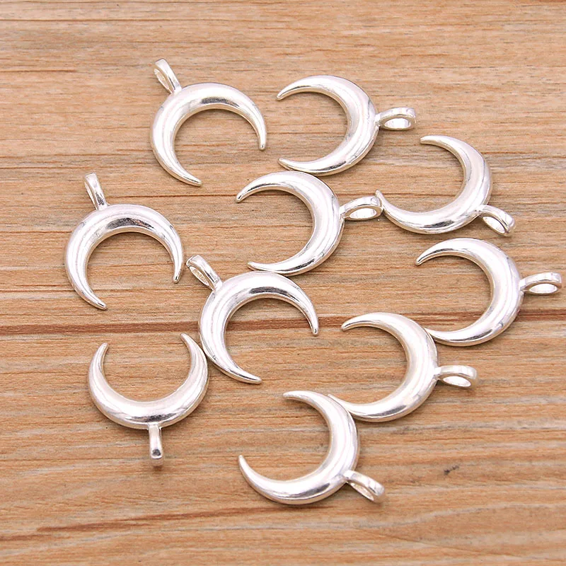 30PCS 16*20mm 2 Color Crescent Moon Charms Natural Pendant Metal Alloy DIY Necklace Bracelet Handwork Marking 