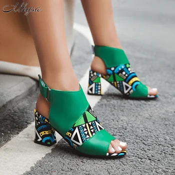 

Shoes Woman 2020 Summer Fashion Woman High Heels Sandals Women Sexy Big Yard Fish Mouth Shoes Women's Printed Block Heel Sandals