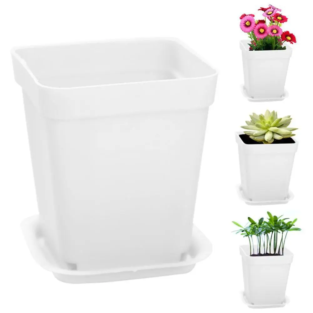

Drop Shipping 10pcs Flower Pot Square Plastic Planter Garden Desk Nursery Pot with Trays Home Planter Decor Plant Green K9W7