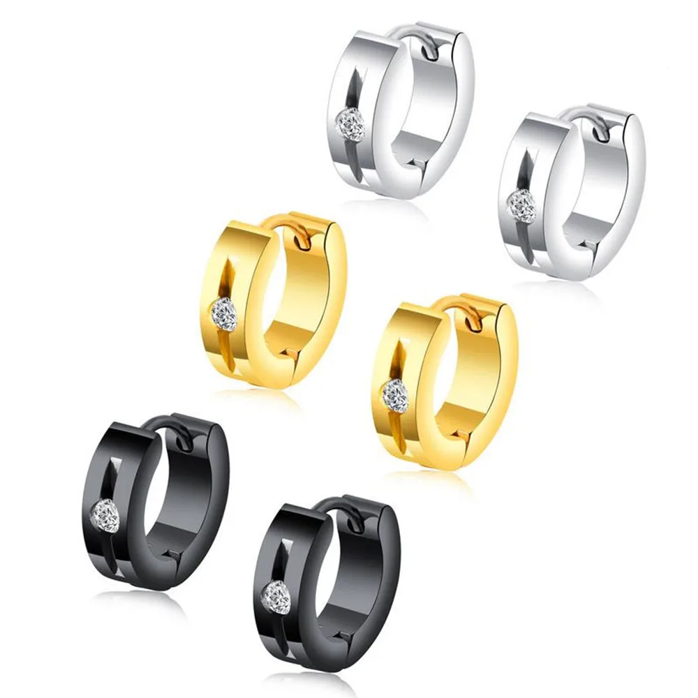 

Stainless Steel Earrings Rose Gold Studs Personality Silver Jewelry men Round Crystal Earrings For Women