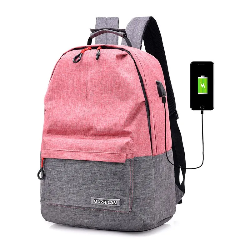 HEFLASHOR рюкзаки для мужчин, рюкзак для школы, женский холщовый рюкзак для колледжа, usb зарядное устройство, зарядка, Школьный Рюкзак Для Ноутбука - Цвет: pink