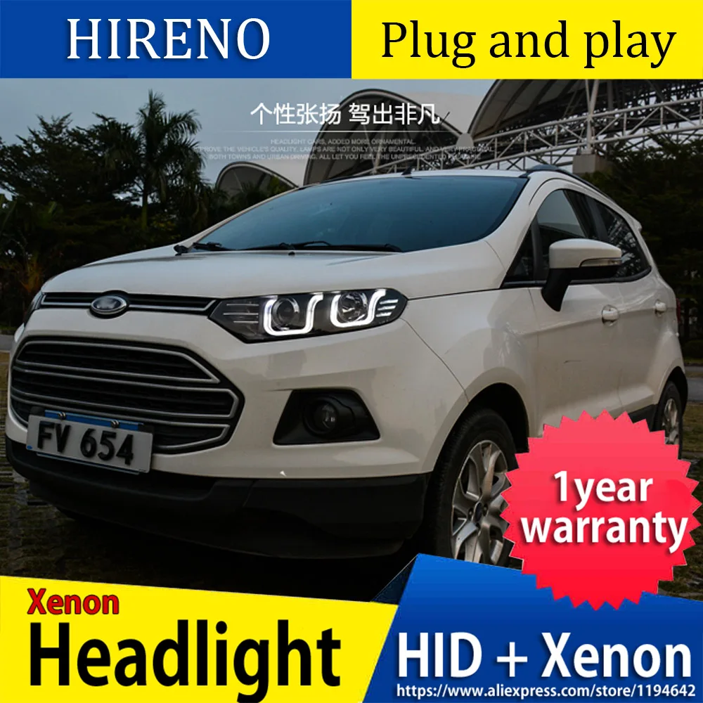 Автомобильный Стайлинг Головной фонарь для Ford ECOSPORT 2013- фары светодиодный фонарь двойной U ангельские глазки DRL Биксеноновые линзы HID