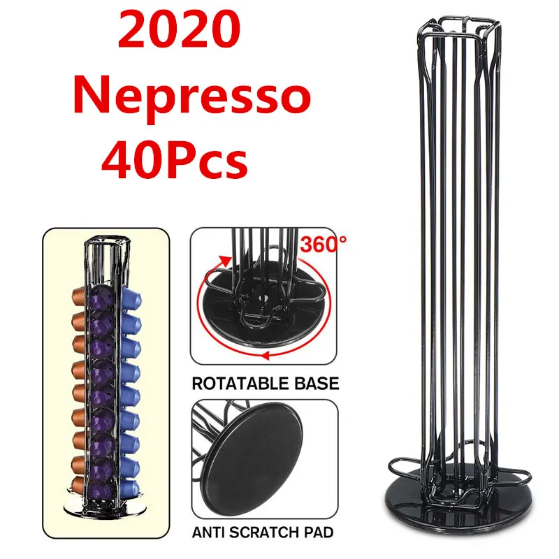 

40 Rotating Capsule Coffee Pod Holder Tower Stand Rack for Nespresso Revolving Coffee Capsule Organizer Storage Stand Holder