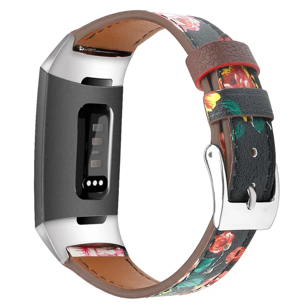 Leather band for Fitbit Charge 3/Charge 3 SE Floral Soft Leather Replacement Accessories Bands Wristband Flower Strap Women Men - Цвет: floral 3