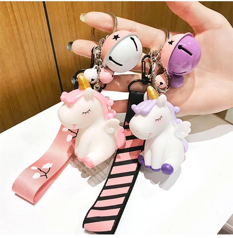 Kawaii Единорог плюшевый брелок Мех пушистый пум звоночек в шарике дети женщины сумка ключ кулон