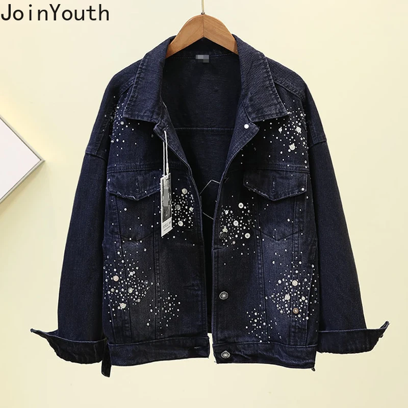 

JoinYouth Diamonds Solid Sequined Coat Autumn Loose Streetwear High Fashion Women Jackets Denim Vintage Chaqueta Mujer J084
