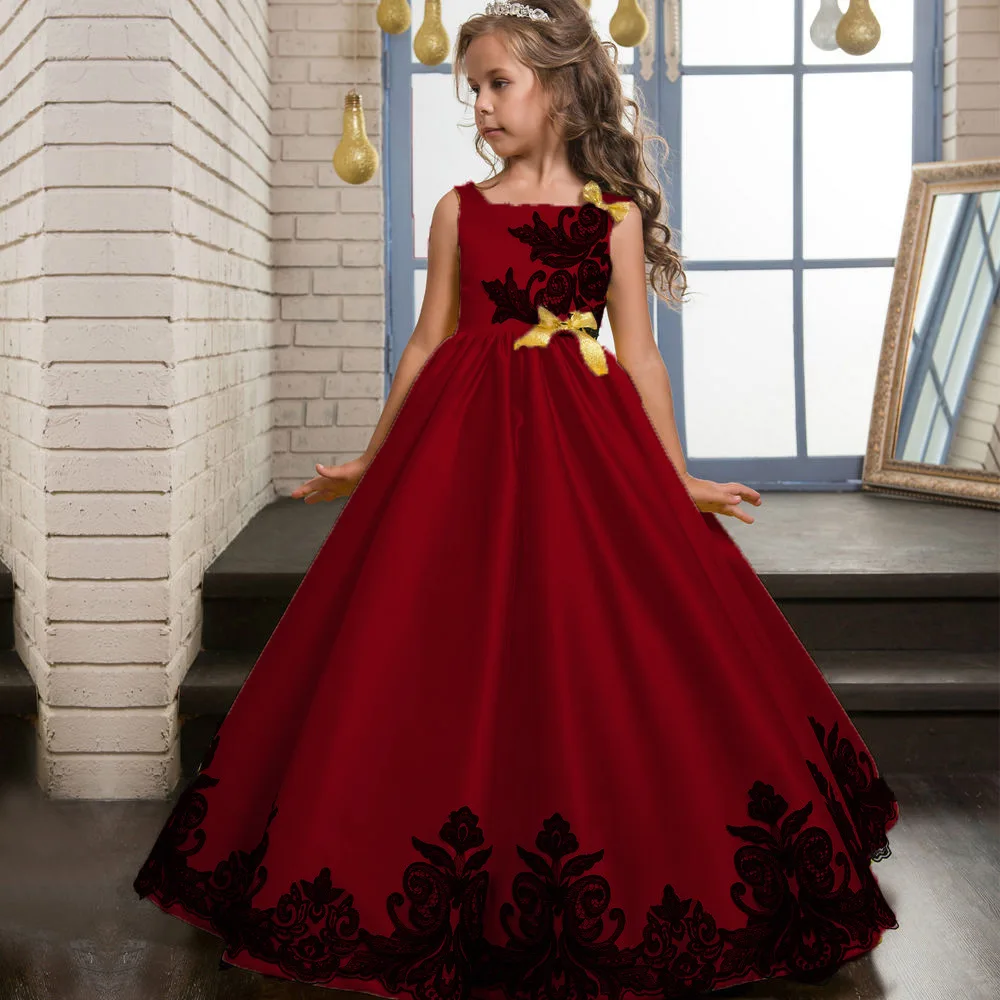 

Elegant Summer Bridesmaid Princess Dress Vestidos Satin Kids Dresses for Girl Children Wedding Party Dress Girls Dress 3-8 Year
