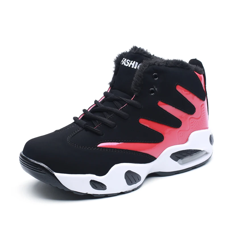 Shoes Men Sneakers Plush Warm Snow Boots Men Boots Fashion Hip Hop Shoes Men Sneakers Casual Shoes tenis masculino adulto AODLEE - Цвет: black red fur