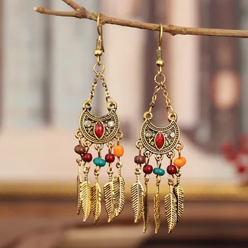 

Boho Ethnic Earrings Women 2020 Bohemia Vintage Bead Leaf Tassel Dangle Earrings Indian Jewelry Bijoux Femme Pendientes Mujer
