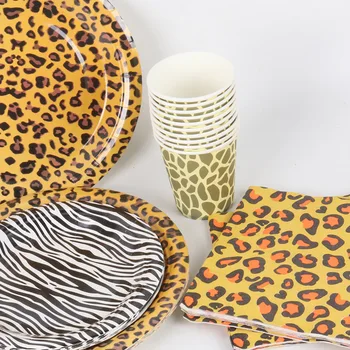 

New zoo theme party decoration, leopard tiger pattern paper cup paper cup, children's birthday party decoration, 10 sets