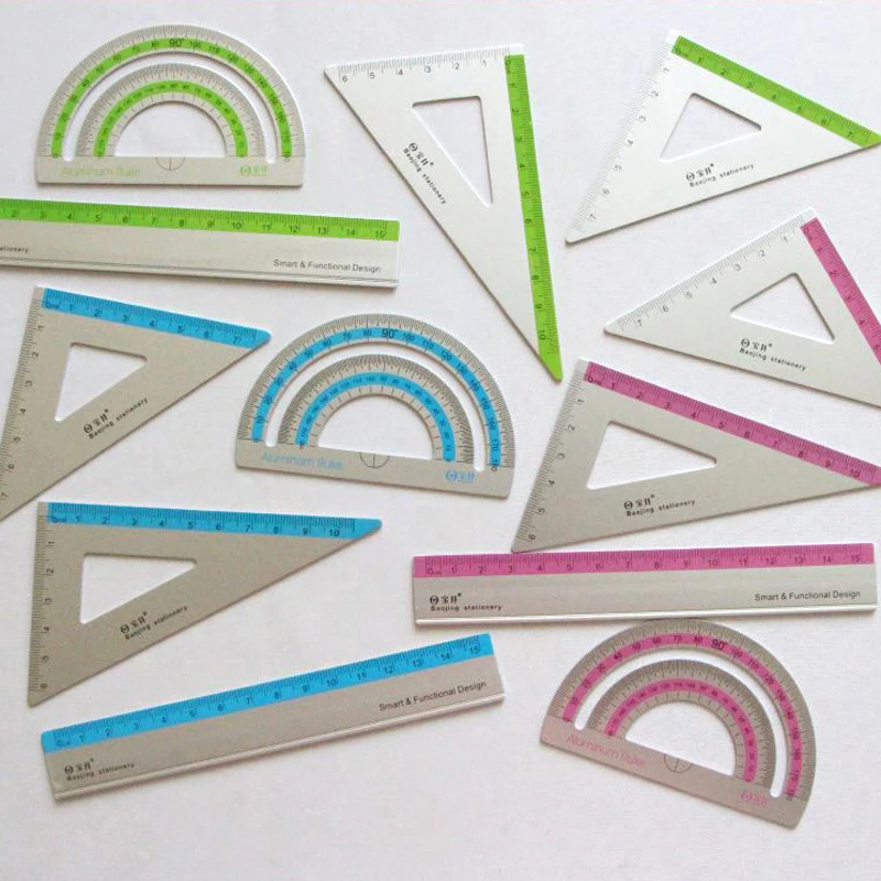 4 pcs/set Aluminum Alloy Rulers Multifunction School Office Drawing Measurement Geometry Triangle Protractor Ruler Stationery