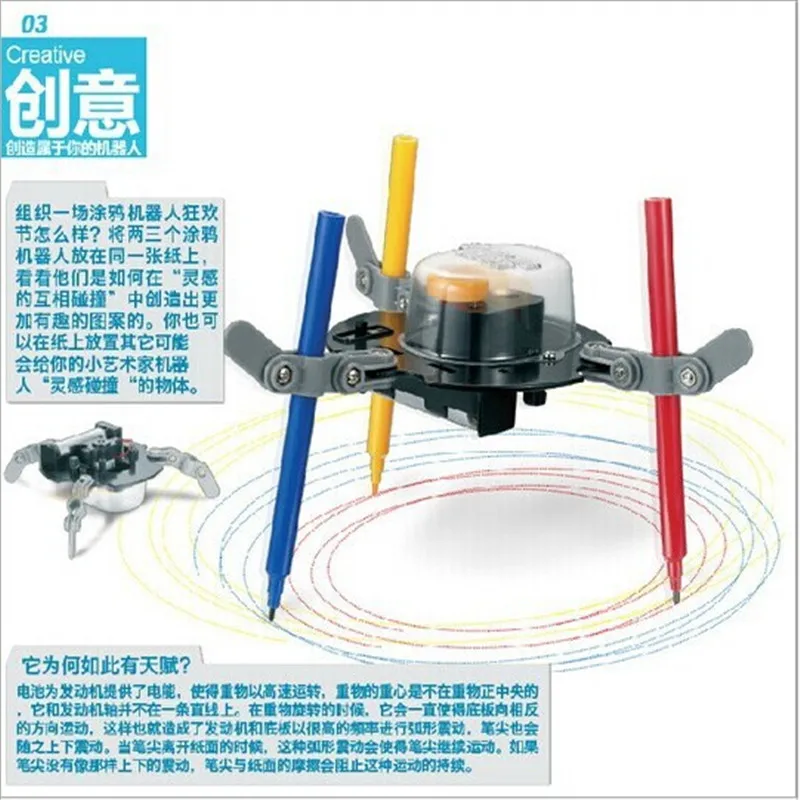 

DIY Environmentally Friendly Science Series Three-in-One 3-in-1 Graffiti Robot Children Graffiti Machine Painting Learning Teach
