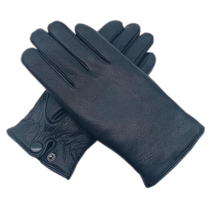 winter cycling gloves mens Winter men's 2020 new style deerskin thick wool gloves warmth soft and patternless deerskin gloves men gloves black lamb wool li driver gloves Gloves & Mittens