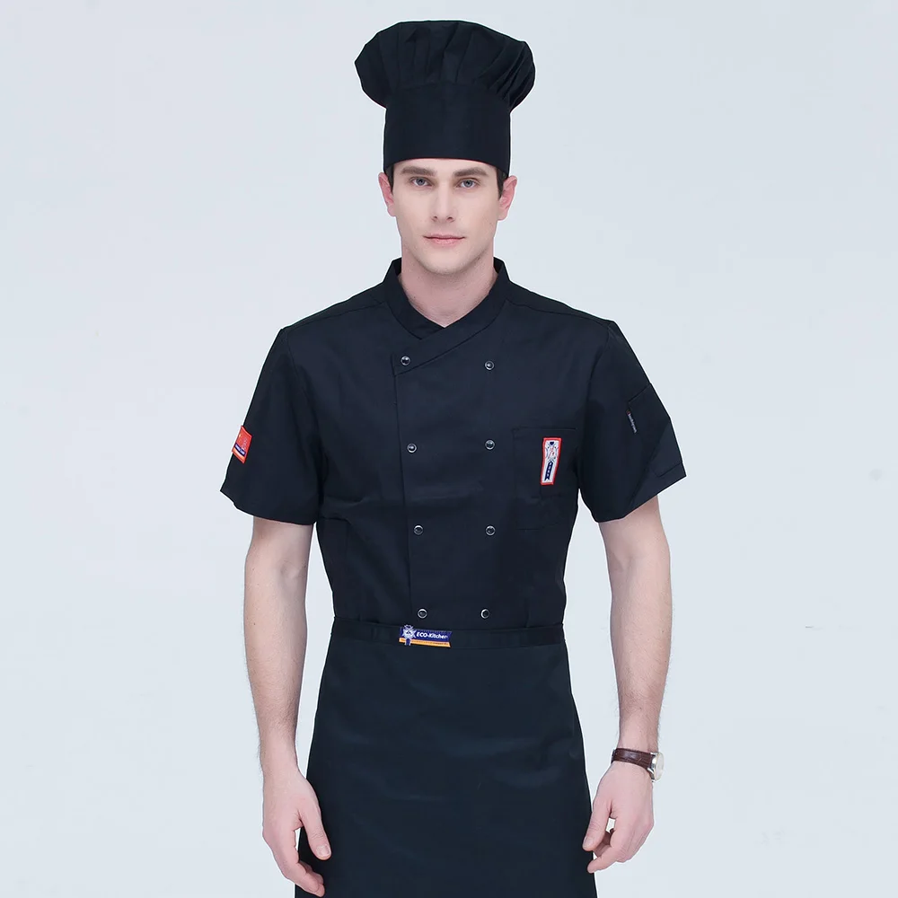 M-4XL Short sleeves high quality men and women Double-breasted Food Service chef uniform Jackets restaurant chef coats 7-colors