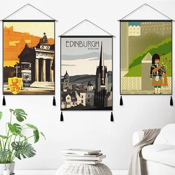 

Edinburgh Scotland Britain Vintage Travel Hanging Cloth Cotton Line Paintings Posters Home Decor Wall Hanging Tapestry Gift