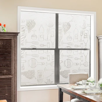 

Wine Glass Pattern Glass Films Static Cling Privacy Protection UV-Proof Home Decoration Reusable Removable Film 17.77''by78.7''