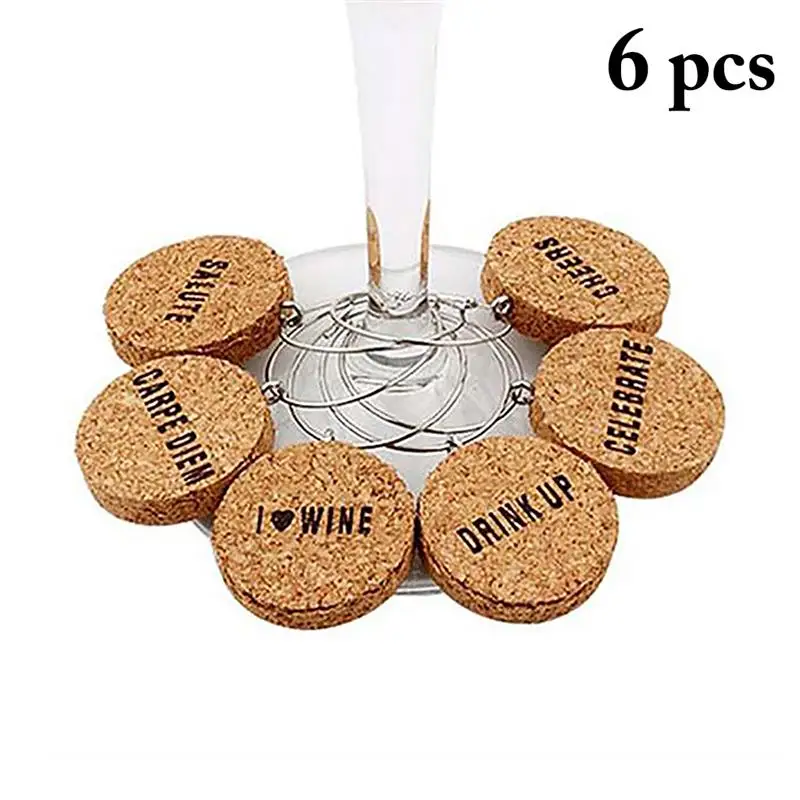6PCS New Creative Wooden Wine Glass Tag Decorative Letter Cork Wine Glass Marker Wine Glass Charm Bar Accessories For Party