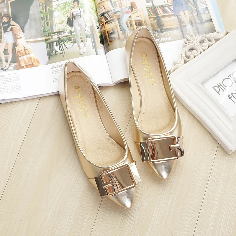 

2019 Women Shoes Pointed Toe Modis Casual Female Sneakers All-Match Autumn Dress Golden Cute New Summer Boat Fall PU Leisure