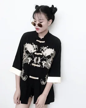 

Chinese Traditional Style Cardigan for Women Female Femme Dragon Print Blouse Shirt Streetwear Top Tang Suit Clothes Clothing