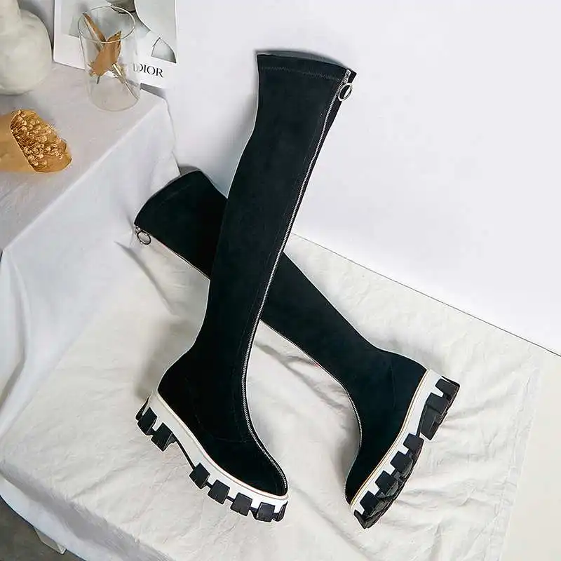 Chaussures femme/эластичные высокие сапоги женская зимняя обувь ботфорты с толстой подошвой в стиле панк; zapatos mujer