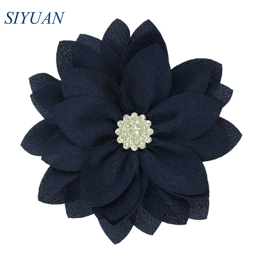 30pcs/lot 9cm Rhinestone Beaded Fabric Flower with Hair Clip Multy Layer Lotus Flower Fashion Hair Accessories TH300 - Цвет: 15-navy
