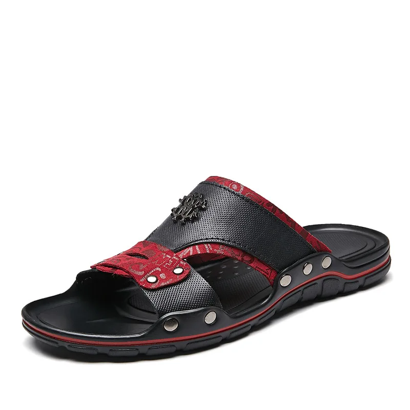 

Summer Slippers Genuine Leather Men Slippers Korean-style Wear-Resistant Slides Large Size Casual Men Semi-Slipper Shoes