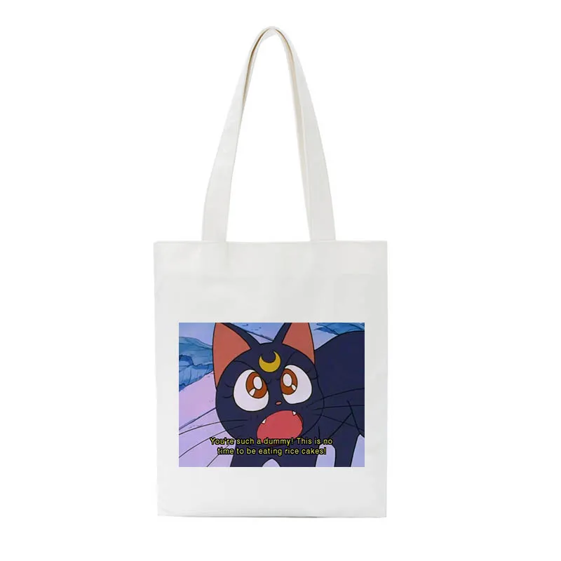 Повседневная модная Большая вместительная мультяшная Сейлор Мун с буквенным принтом кот Милый ins холст Harajuku Ulzzang сумки на плечо