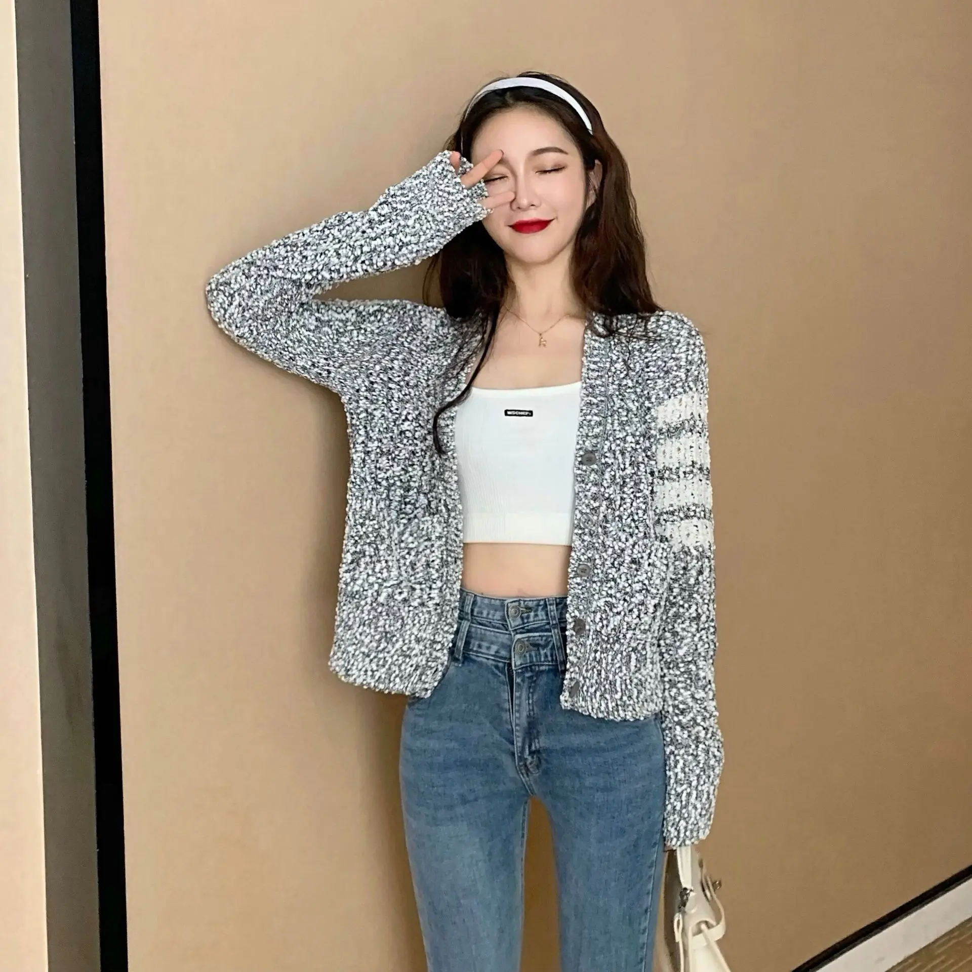 

Photo Shoot Graceful Short Knitted Cardigan Women's Autumn And Winter Online Celebrity New Style Loose-Fit Laziness-Style Sweate
