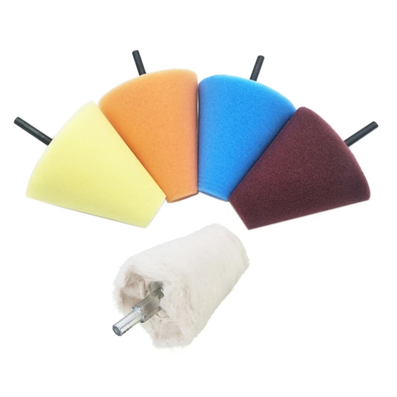 5Pcs Sponge Cone Shape Metal Polishing Pad Cloth Buffing Pads for Wheels HubWaxing Sponge