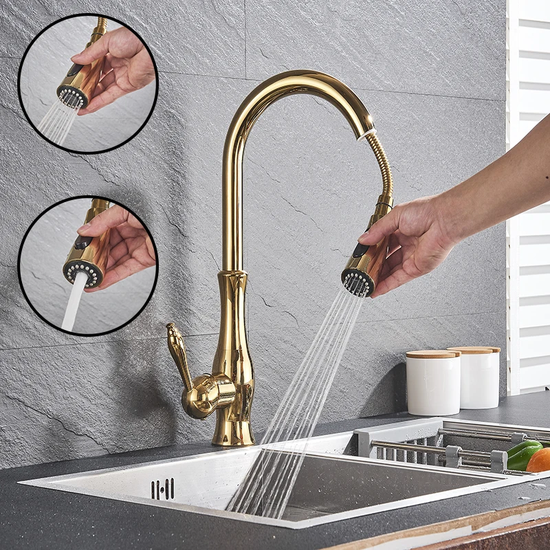 Description Picture 6 of itemOnyzpily Kitchen Sink Faucet Pull Out ORB/Chrome/Golden/Brushed Spray  360 Rotation Spout Two water modes Single Handle Mixer