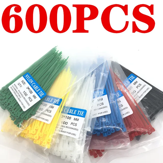 600Pcs Zip Ties 3x100mm Nylon Self-Locking Cable Ties Color Plastic Zip Ties Velcro Cable Ties  Cable Organizer Wire Strap color 600pcs
