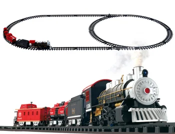 

[ Funny ] Electric Rail train classical Train with Sound, Light, and Real Smoke Train track toy Slot train model baby kids gift
