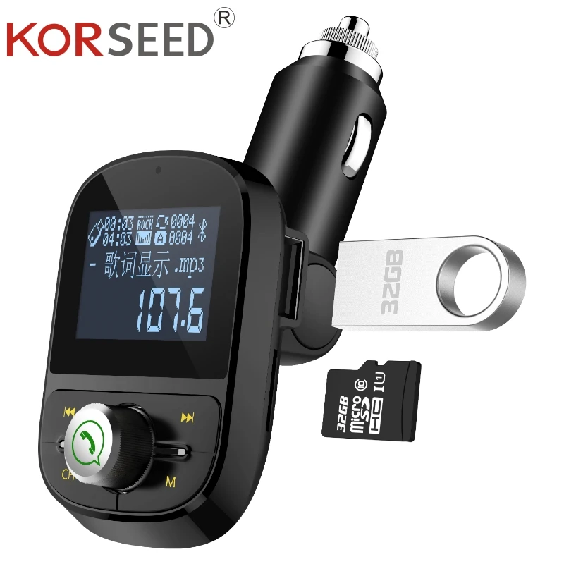 

KORSEED FM Transmitter modulator Wireless Bluetooth Hands-free Car Kit AUX Audio radio music Mp3 Player 3.1A USB Charger carkit