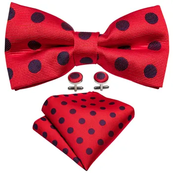 

Wedding Bowtie Red Silk Bow Tie Butterfly Knot Mens Dots Bowties Pre-Tied Bow Tie Set Pocket Square Cufflinks Barry.Wang LH-912