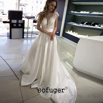 

White Appliques V Neck Aline Wedding Dress Short Cap Sleeves Backless Robe De Mariee Sofuge Boho Dubai Arabic Abiti Da Sposa