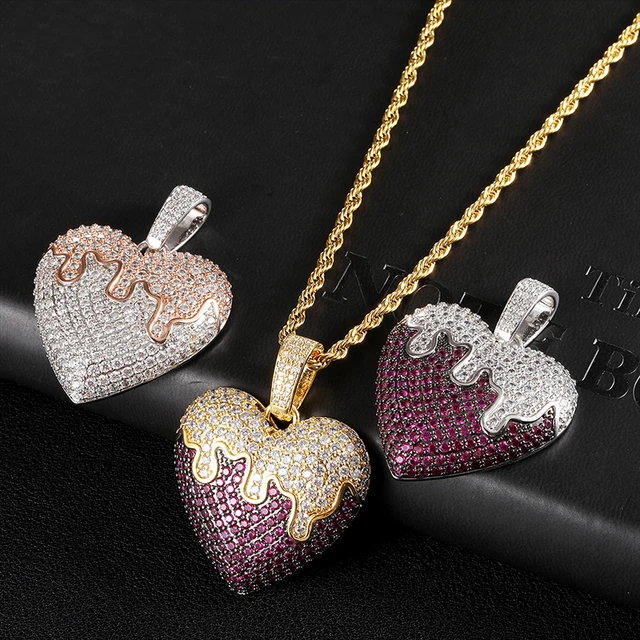 Iced Out Ladies Big Pave Diamond Heart Locket Pendant w Picture 14K Yellow  Gold