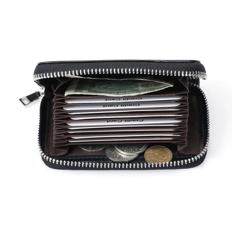 YUECIMIE Genuine Leather Function Card Case Business Card Holder Men Women Credit Bag ID Wallet RFID Blocking Black wallet card holder card holder credit card holder card wallet
